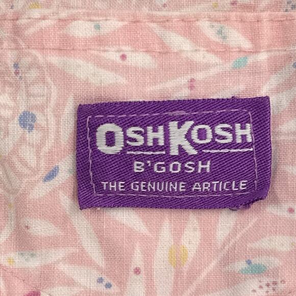 Vintage Oshkosh B’Gosh Jumper Dress Girl 7 Pink Floral Leaf Overall Bibs 90s USA - Picture 8 of 16